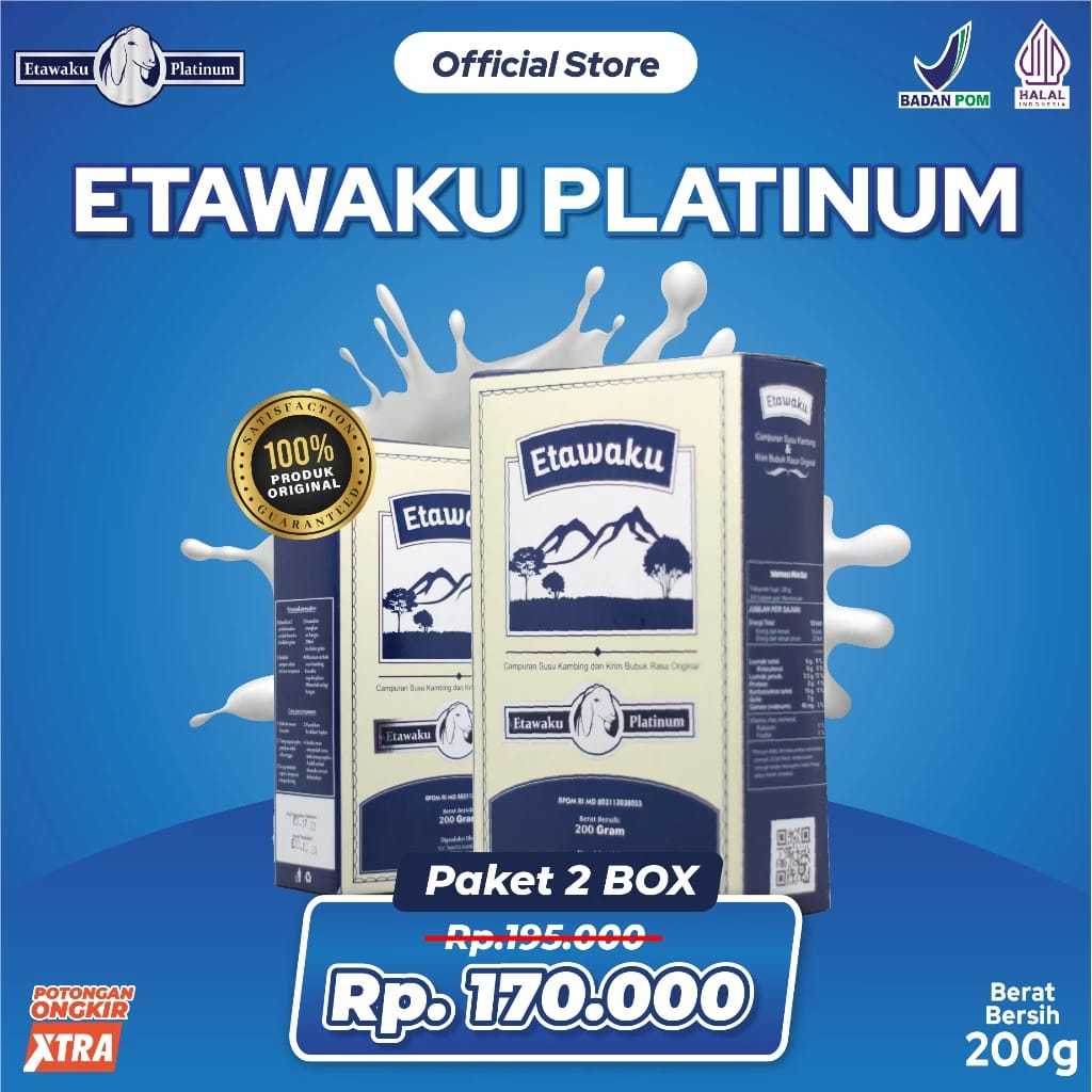 

ETAWAKU PLATINUM PAKET 2 BOX Susu Kambing Etawa Asli Rendah Gula dan Lemak ORIGINAL 200gr