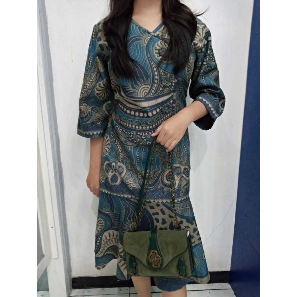 Dress Batik Wanita Hijau Toska Abu Duyung