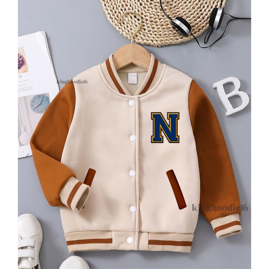 Varsity Anak Inisial Jaket Varsity Baseball Anak Inisial N Usia 2-12 Tahun Bahan Fleece Inisial N La