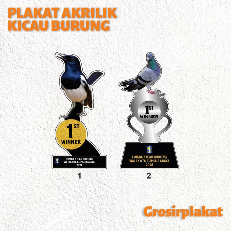 Piala Lomba Burung Plakat lomba Burung Piala Kontes Burung Plakat Burung Berkicau Piala akrilik Cust