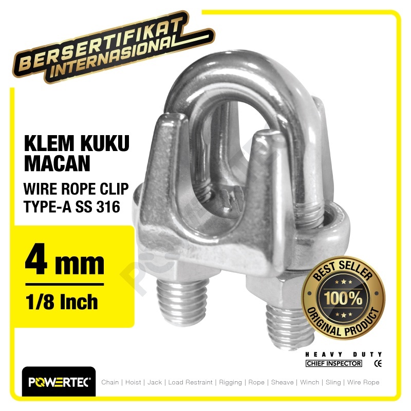 Wire Rope Clip SS316 4mm / Klem Seling SS316 4mm / Kuku Macan SS316 4mm - POWERTEC