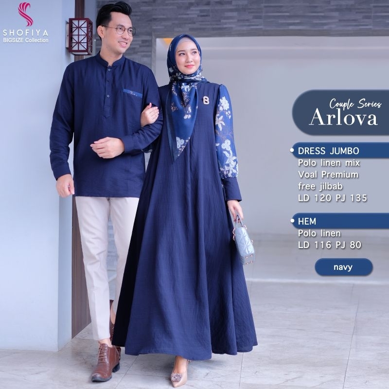 [ SIZE STANDARD & JUMBO ] ARLOVA GAMIS SET JILBAB COUPLE KEMEJA BAHAN POLO LINEN Original by Shofiya