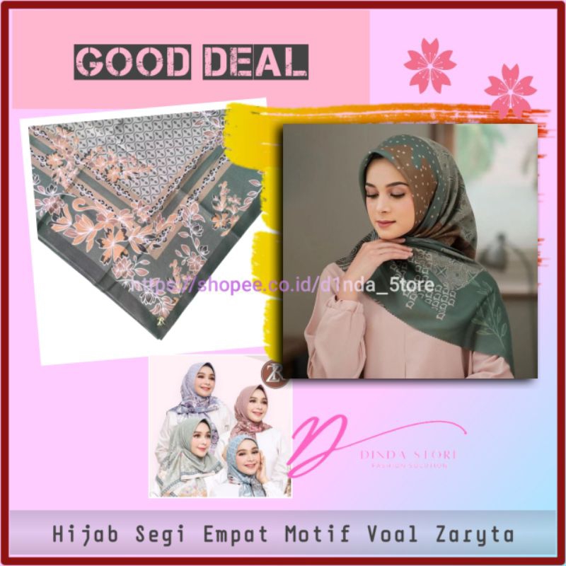 Jilbab Segi Empat Kerudung Motif Hijab Voal Korea Metal Logo Zaryta Fashion Muslim Wanita Banjarmasi