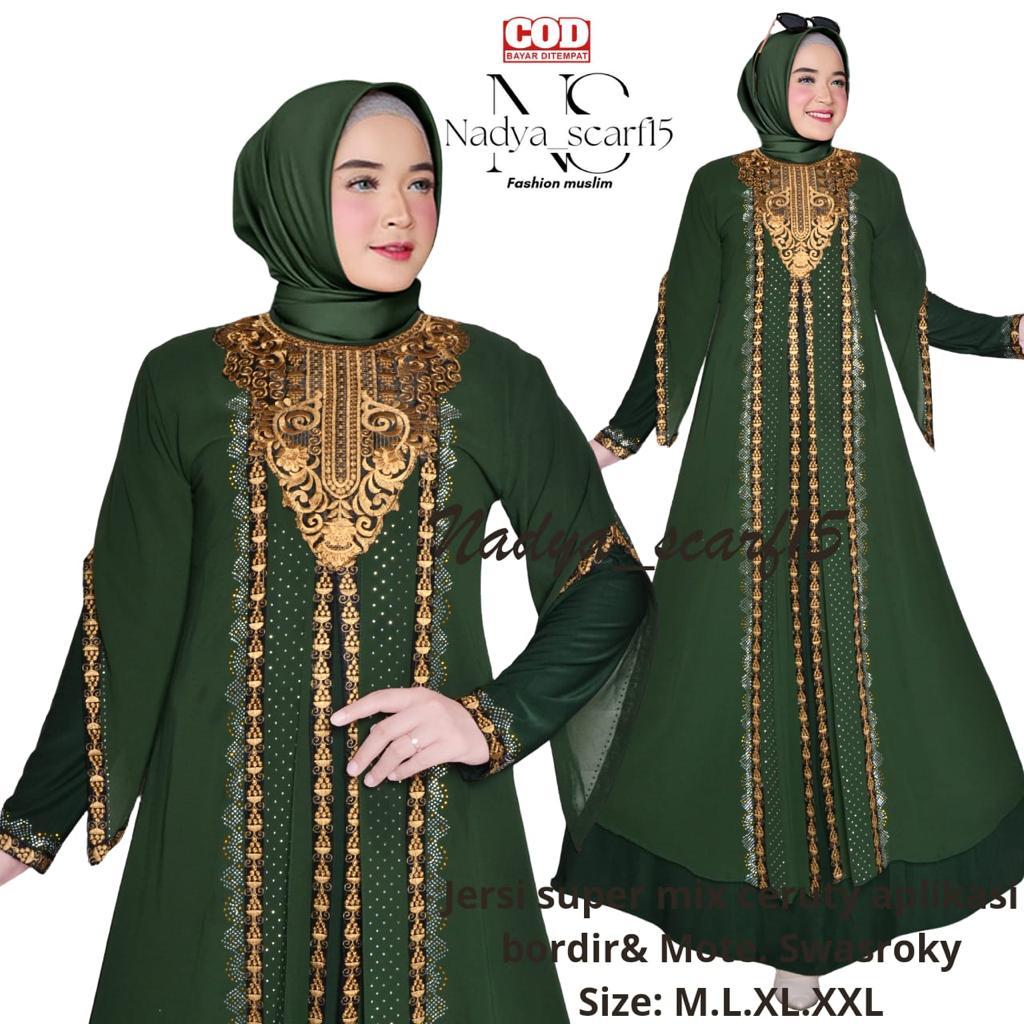 (COD)Gamis Abaya Turkey Ratu WARNA Jersey Mix Ceruti Bordir Mote Swarosky Model Terbaru