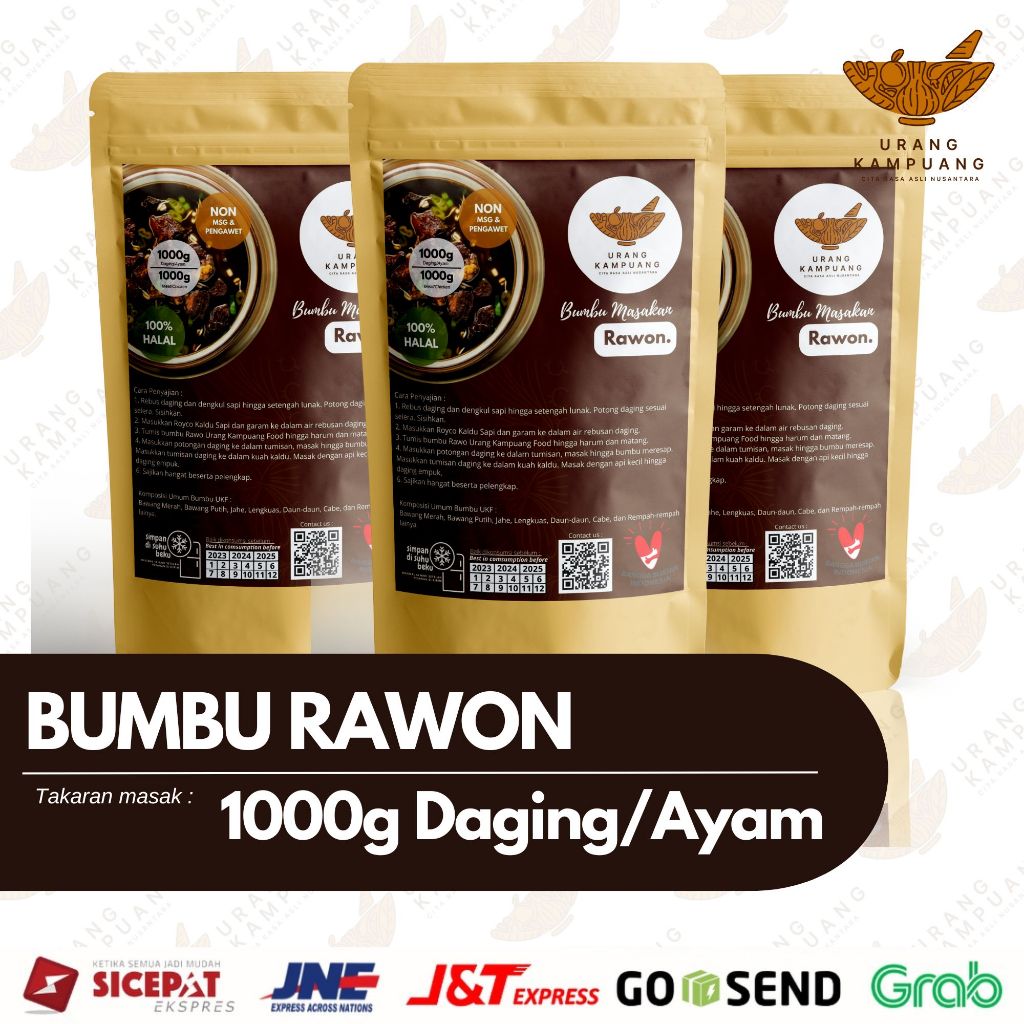 

Bumbu Rawon 1 Kg Daging/Ayam Non MSG & Pengawet Urang Kampuang Food