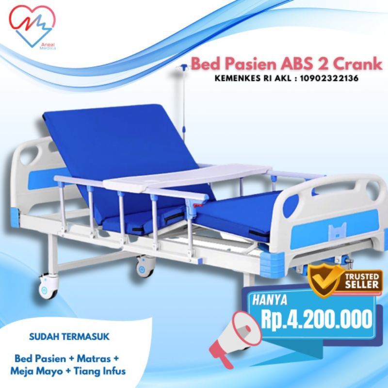 Bed Pasien 2 Crank ABS - Bed 2 Crank Manual - Ranjang Pasien Rumah Sakit - Bed Pasien 2 Engkol - Tem