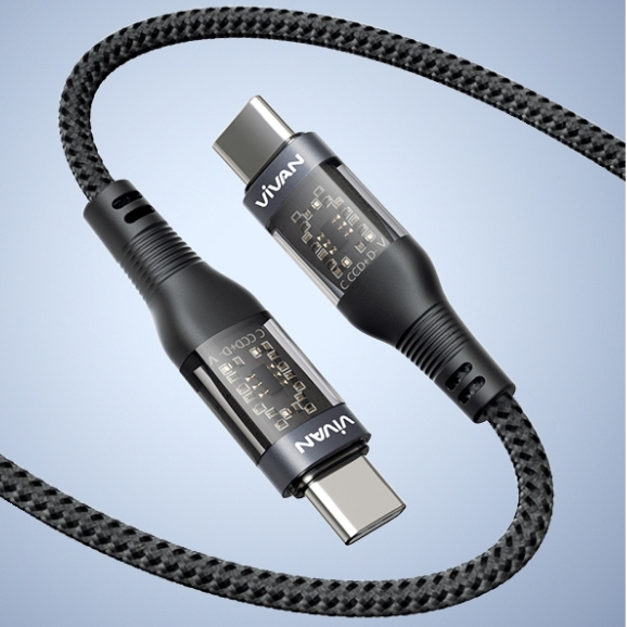 VIVAN Data Cable USB Type C to Type C Transparan EXPLORE Super Fast Charge 2.0 60W Braided Black Bul