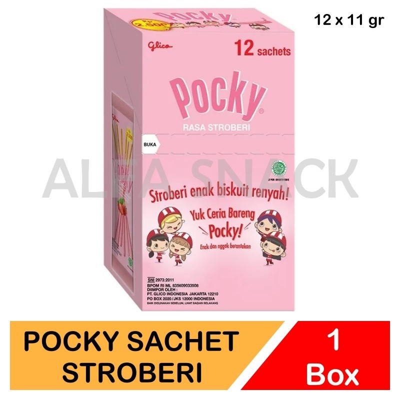 

Glico Pocky Pack Chocolate Strawberry Isi 12 Sachet x 11 gram