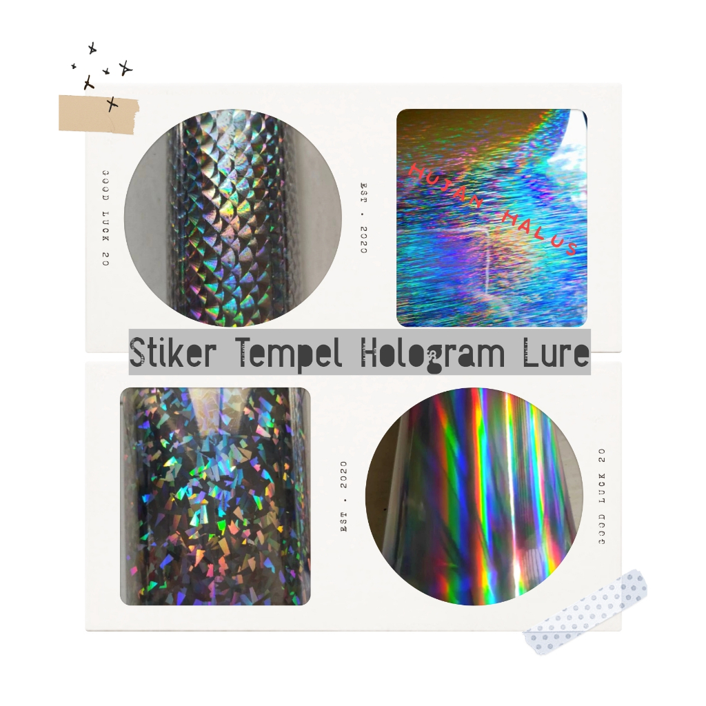HOLOGRAM 3D STIKER STICKER TEMPEL LURE Sisik Ikan Pecah Kaca Pelangi Polos Hujan Halus