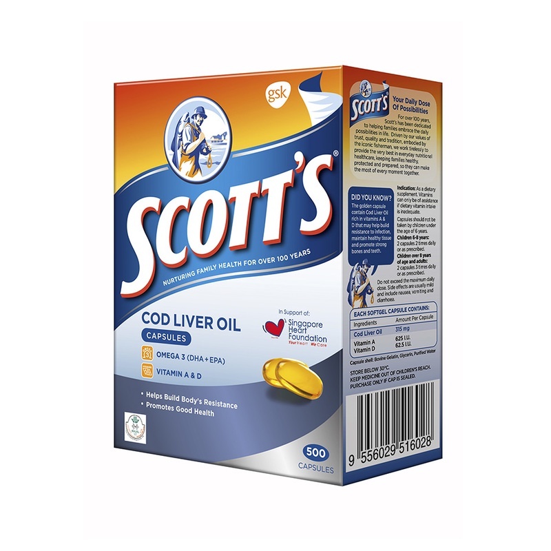Scott's Cod Liver Oil 500caps/ Omega 3, EPA, DHA/ Singapore