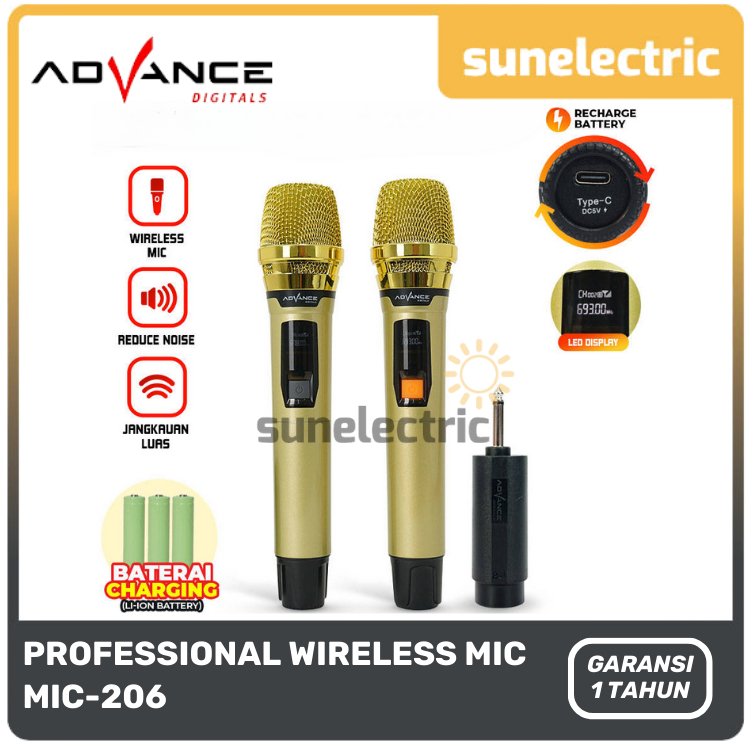 Advance MIC-206 Double Mic Wireless Recharger Bisa digunakan untuk Souncard/ MIC206/MIC-206