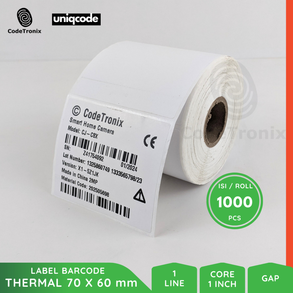 

Label Stiker Kertas Thermal 70x60 Direct Sticker Barcode Roll 1 Line 500 pcs