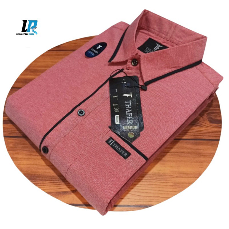 Kemeja pria pinkpeach keren kombinasi list daun premium Lengan Pendek Oxsport tebal Best Quality