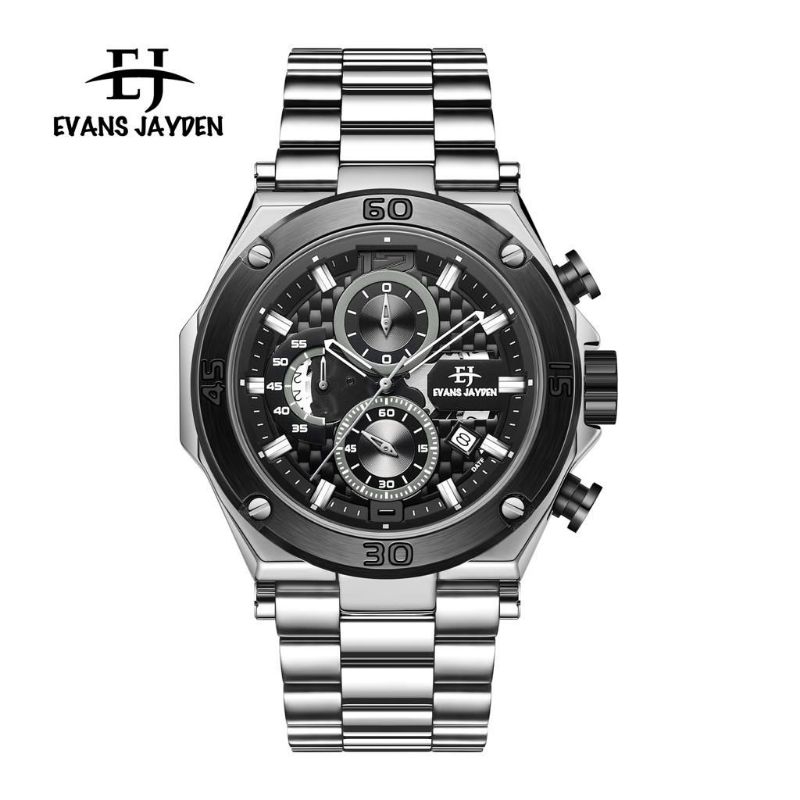 ( BISA COD ) ✅ Jam Tangan Pria  Evans Jayden 9839 original rantai Chrono tanggal aktif || Diameter 4