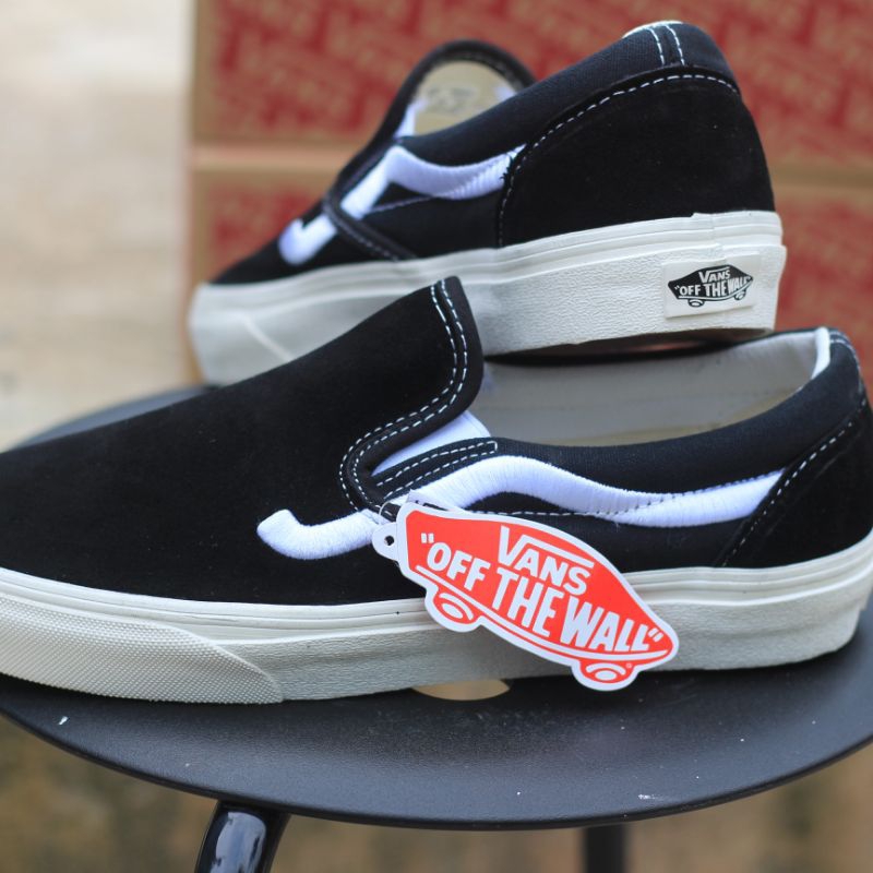 Sepatu Vans Slip On Sidestrip Black White Original 100%