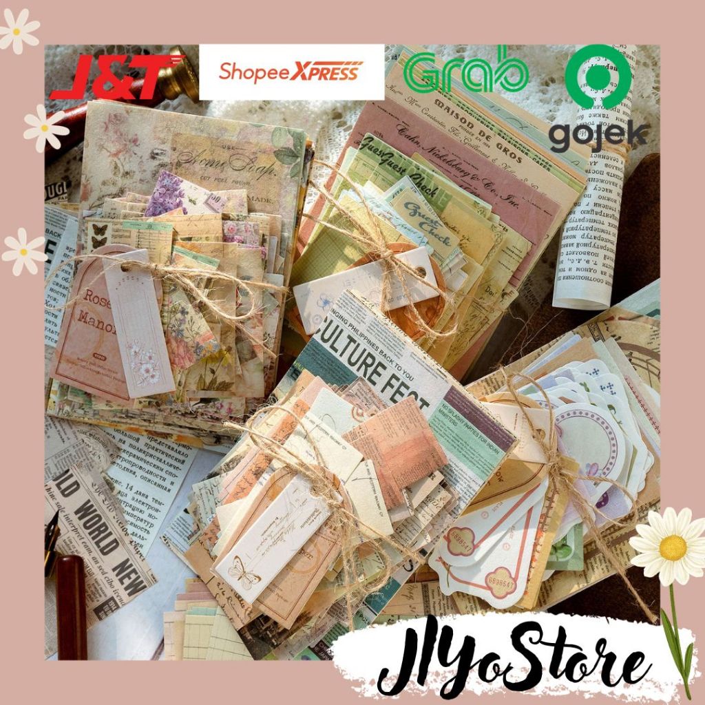 

100lembar Kertas Deco Paper Craft Retro Vintage Bujo Journaling Scrapbook Jurnal DIY Aesthetic