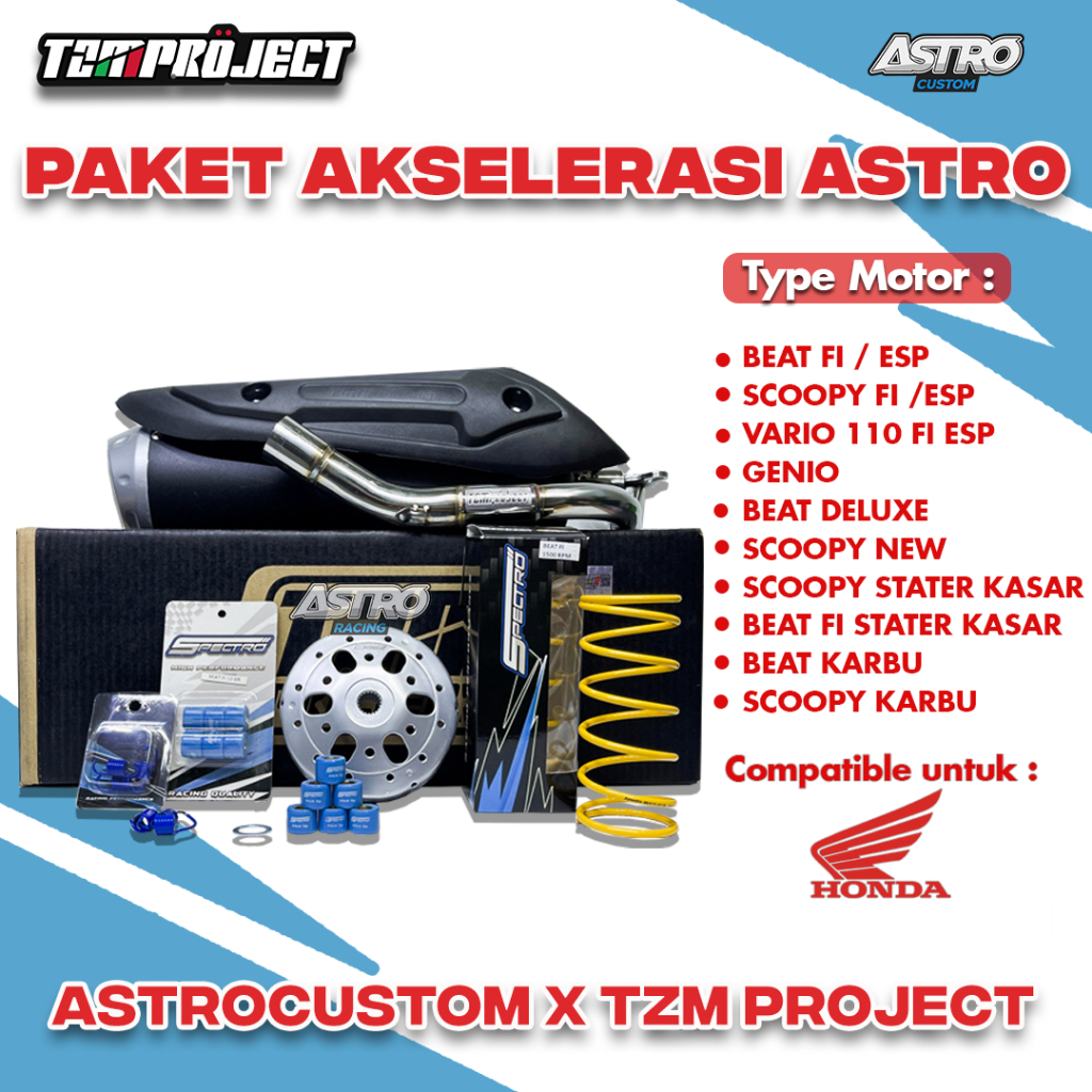 Paket Upgrade Akselerasi CVT Astro + Knalpot TZM Racing Beat FI ESP Deluxe Scoopy Fi Genio Spectro