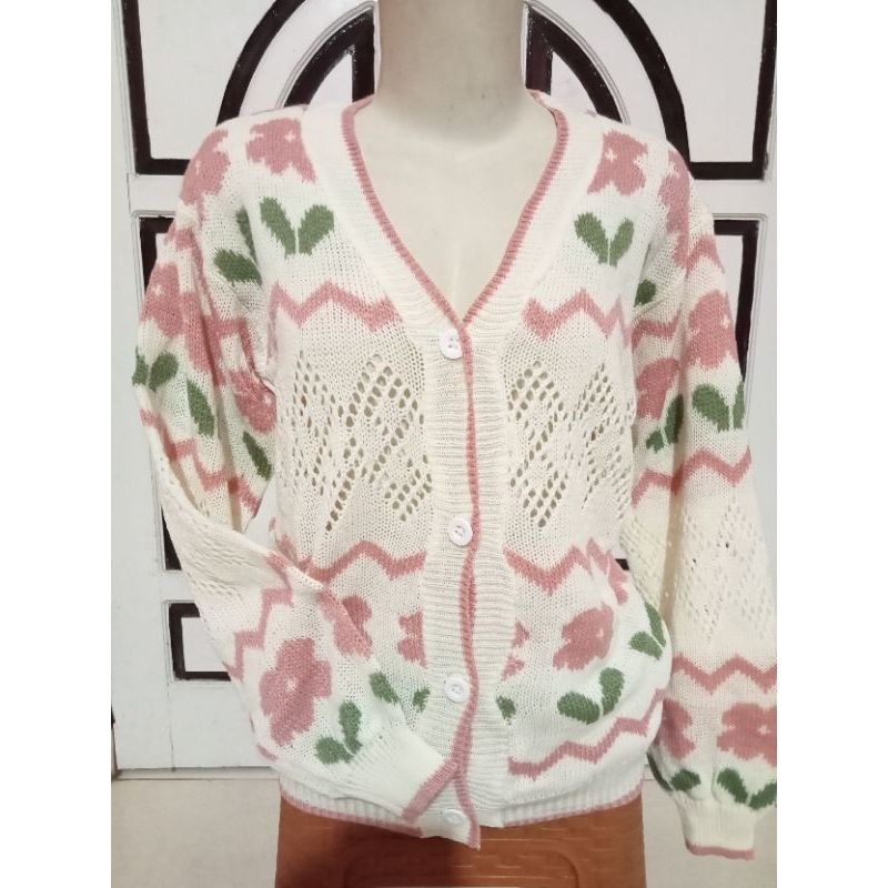 Cardigan Rajut/Outer Rajut wanita motif bunga korean style korean bunga korean premium lucu