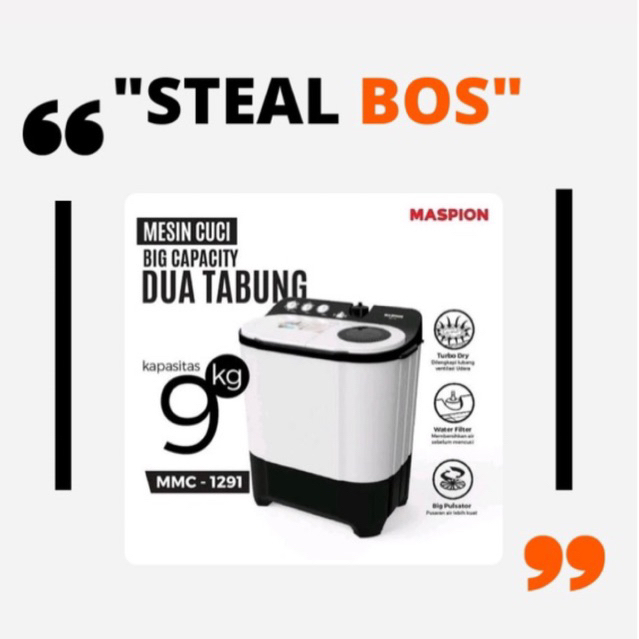 Maspion mesin cuci 2 tabung 9kg mesin cuci 9kg maspion MMC-1291 9KG