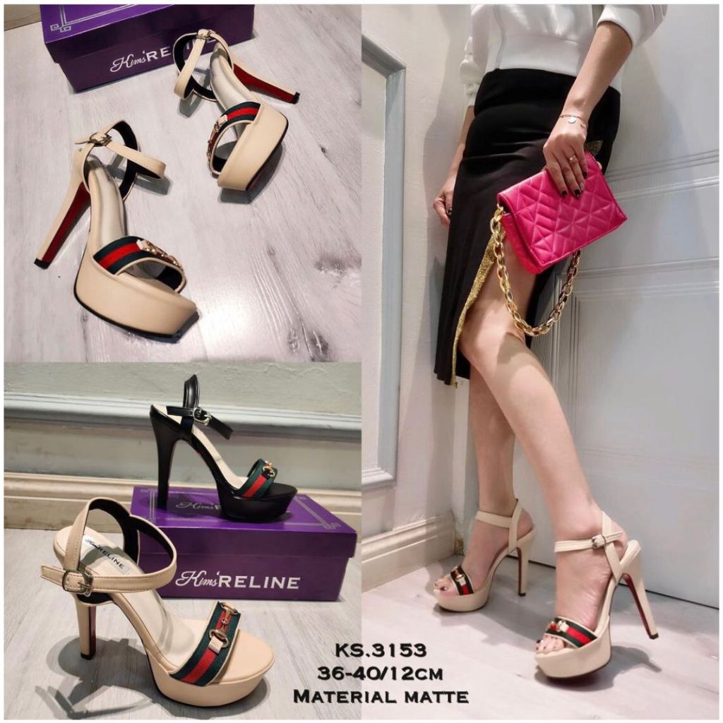 HIGH HEELS MATTE STRAPPY CHUNKY HEELS 12 CM KS.3153