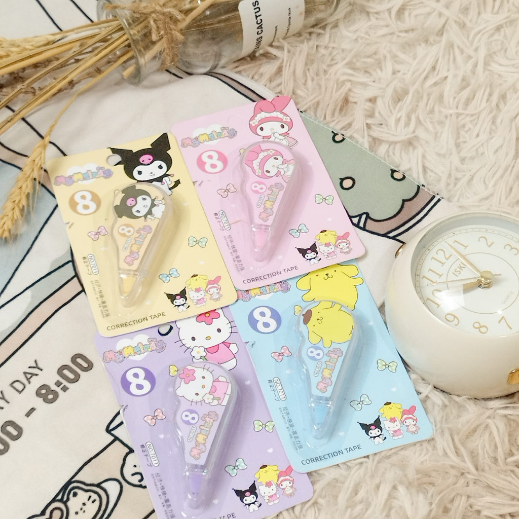 

QSTR Correction Tape SANRIO 8 meter Murah / Tip-ex Sanrio ready 4 karakter Kuromi Melody Purin Helo Kity / Alat Tulis Sekolah Kekinian Unik Lucu Kualitas Terbaik bisa COD