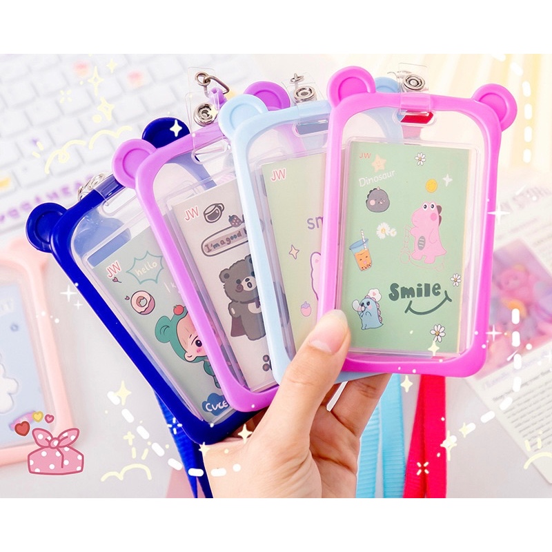 

Name Tag ID Card Holder Gantungan Kartu Nama Motif Bear Gantungan Tali Kartu Akses Kantor MRT Busway