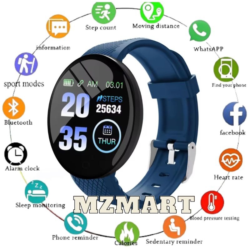 Smartwatch D18 Jam Tangan digital Pria Wanita D18 Olahraga Custom wallpaper Kontrol musik Bluetooth