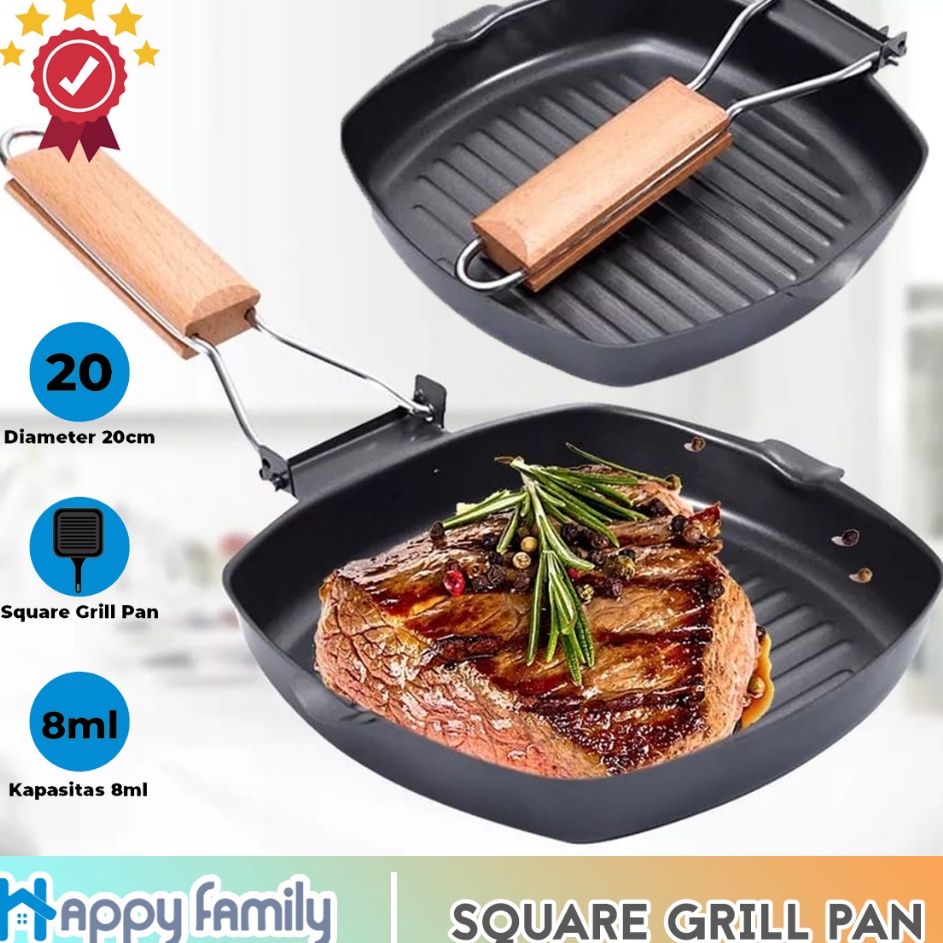 Diskon sd 2  HappyFamily Wajan Panggang BBQ Square Grill Pan Foldable 2Cm Anti Lengket Bentuk Kotak 