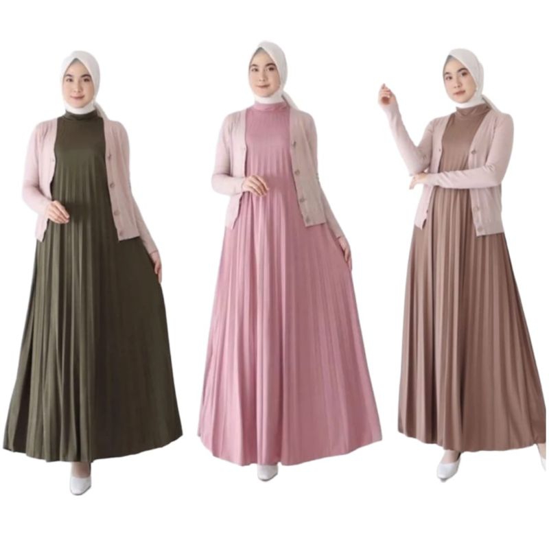 Gamis Plisket Premium - Gamis Plisket Maxy - Gamis Plisket Tanpa Lengan - Dress Plisket Premium
