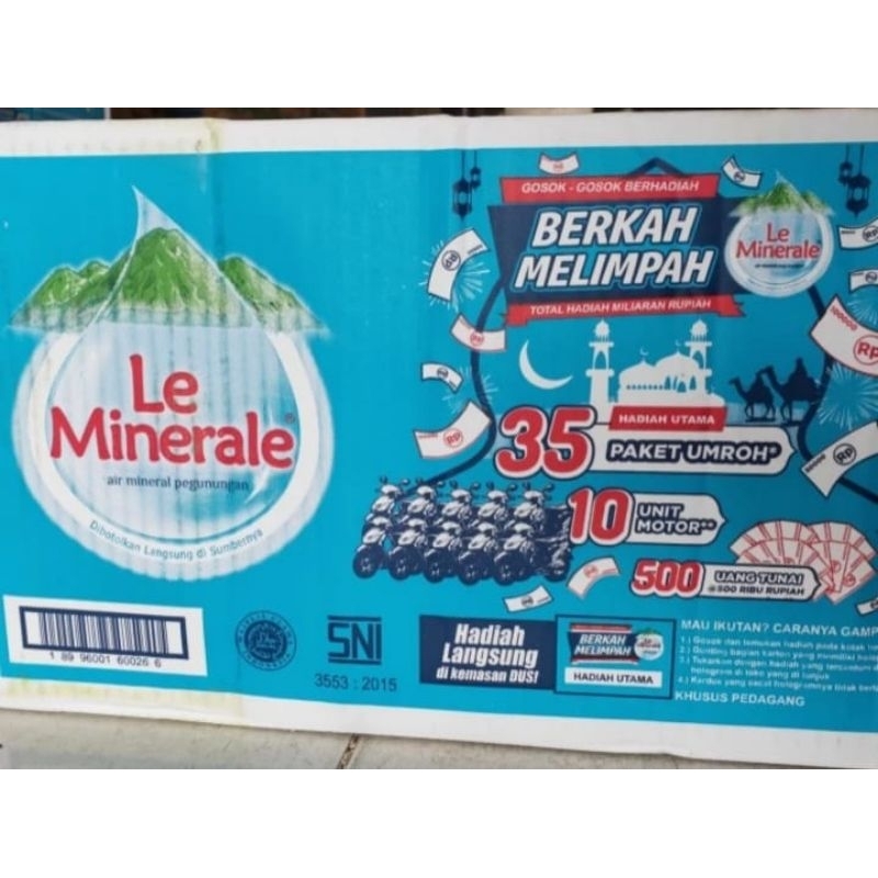 

le minerale air mineral botol 600 ml dus isi 24 botol