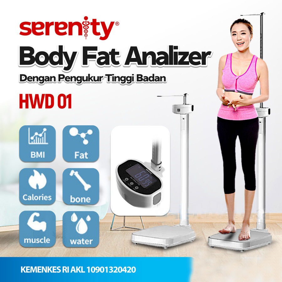 Timbangan Badan Digital Body Fat Analyzer BMI + Pengukur Tinggi Badan Serenity HWD-01