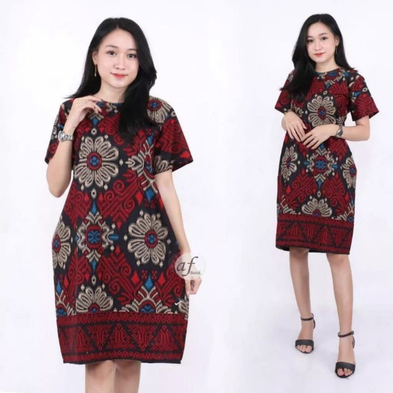 DRES BATIK WANITA LENGAN PENDEK| BAJU BATIK WANITA LENGAN PENDEK SIZE M L XL XXL| BAJU BATIK SERAGAM