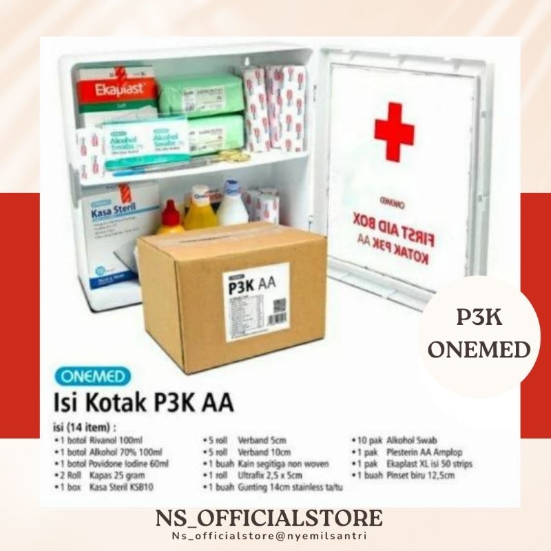 Paket P3K dinding ( kotak P3K first aid+ paket isi P3K onemed )lengkap