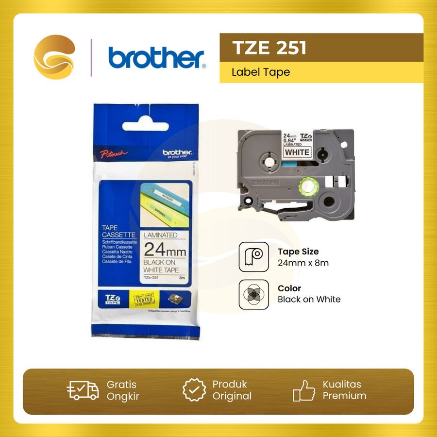 

BROTHER Label Tape TZE 251 24mm Black On White