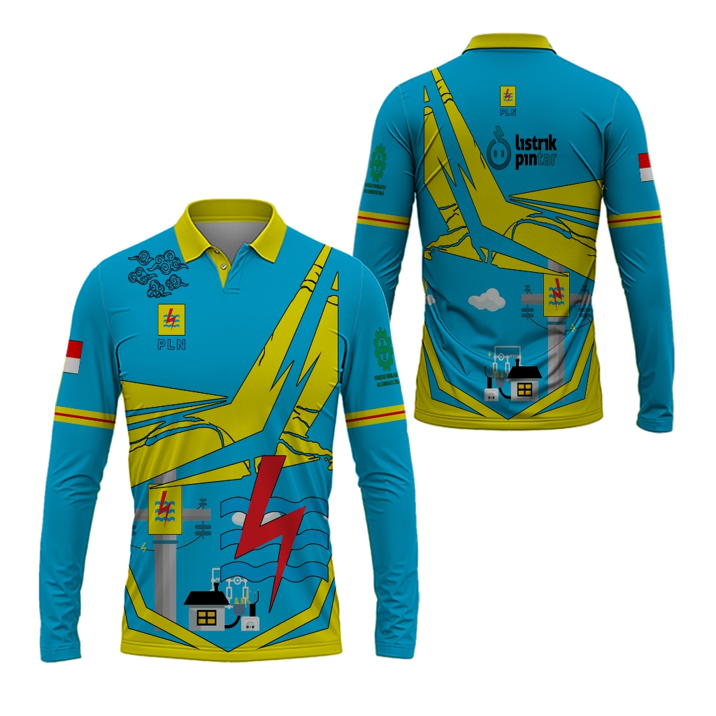 BAJU PLN || KAOS POLO PRIA LENGAN PANJANG BAJU PLN FULLPRINTING (FREE CUSTOM/REQUES)