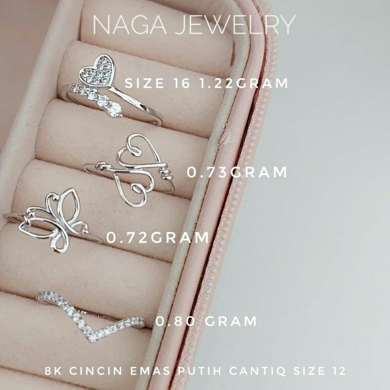 CINCIN PUTIH VANCY KUPU HATI MATA AUREL EMAS KADAR 375 SIZE 12&16