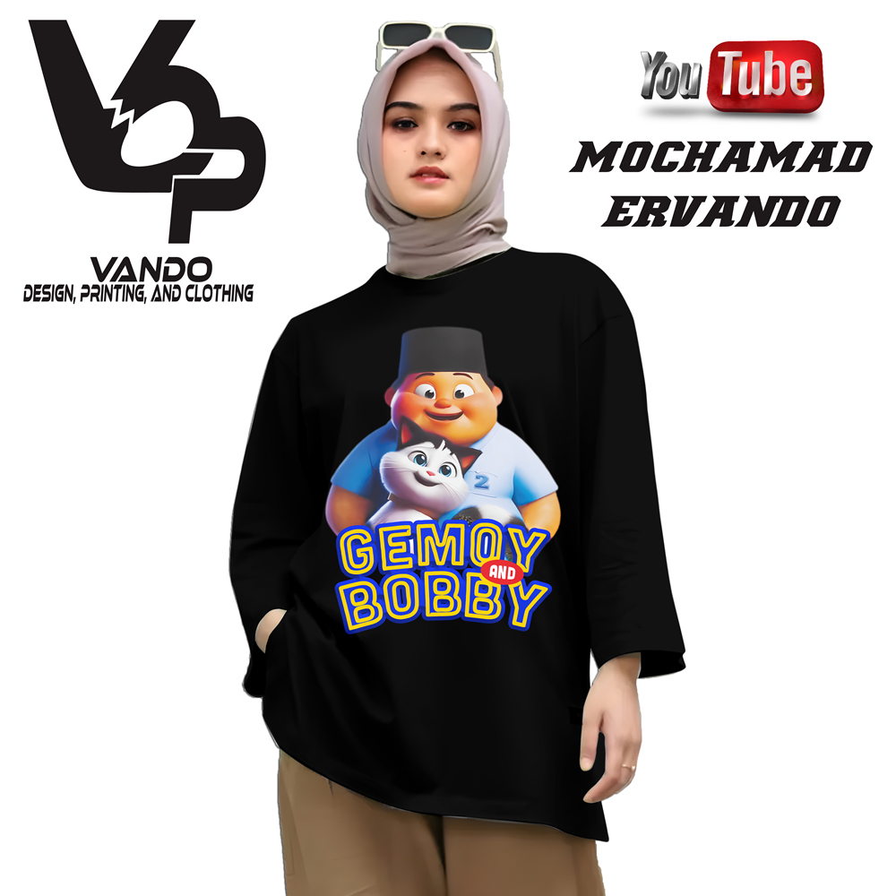 Vando Kaos Distro Lengan Panjang Gemoy & Bobby / long sleve black / Kaos Oblong Lengan Panjang Unise