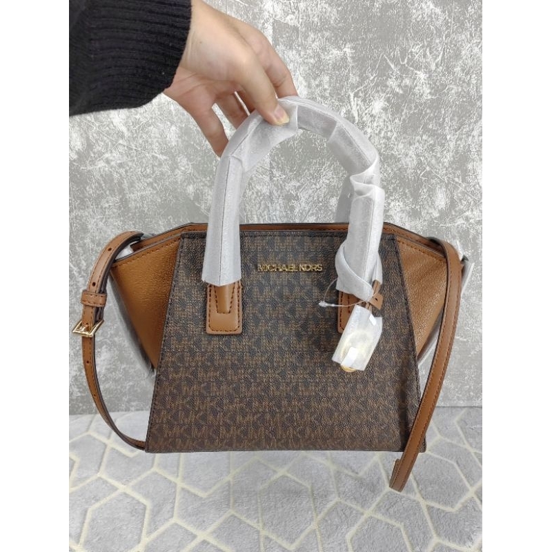 MK Avril Small Satchel Signature Brown