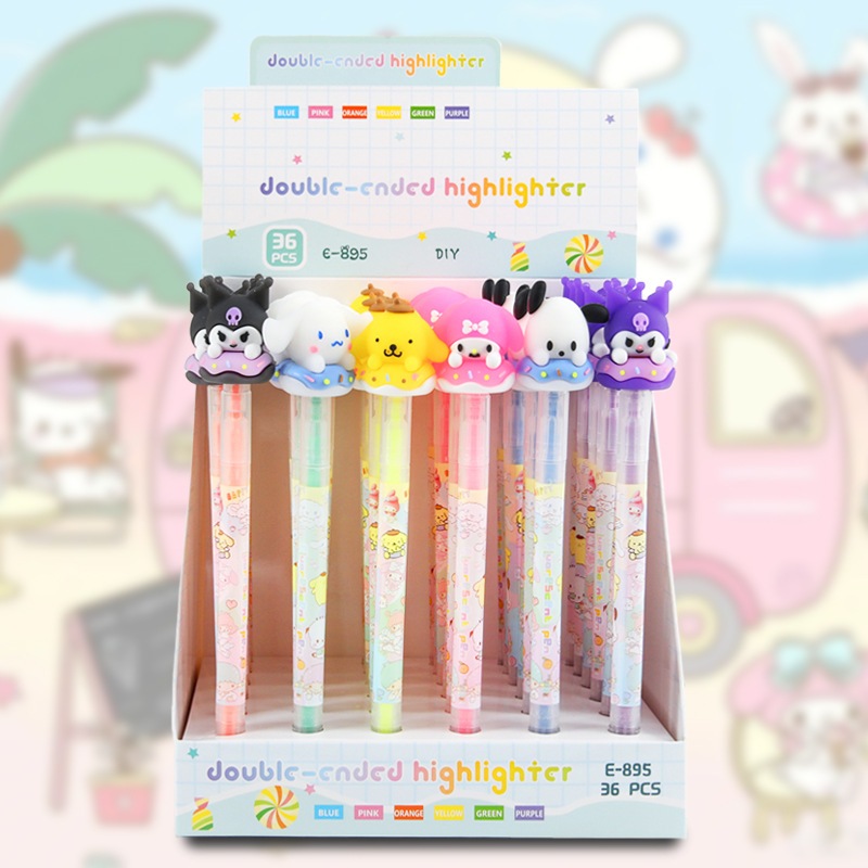 

Double Ended Stabilo Highlighter 2 sisi silicon donut head U028 cinnamoroll my melody kuromi hello kitty pompompurin pochacco