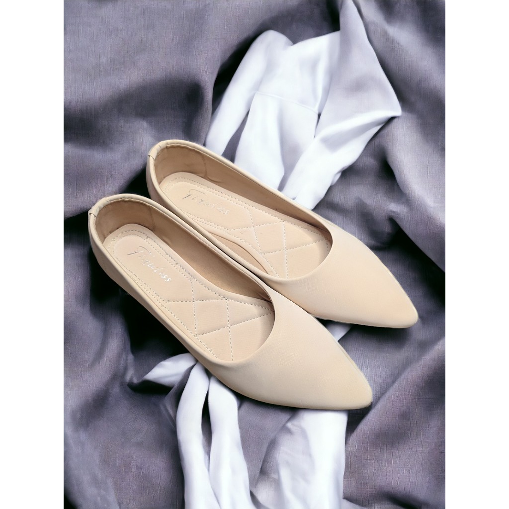 Flatshoes wanita sepatu wanita elegan casual Flawless Polos Ivory terlaris original