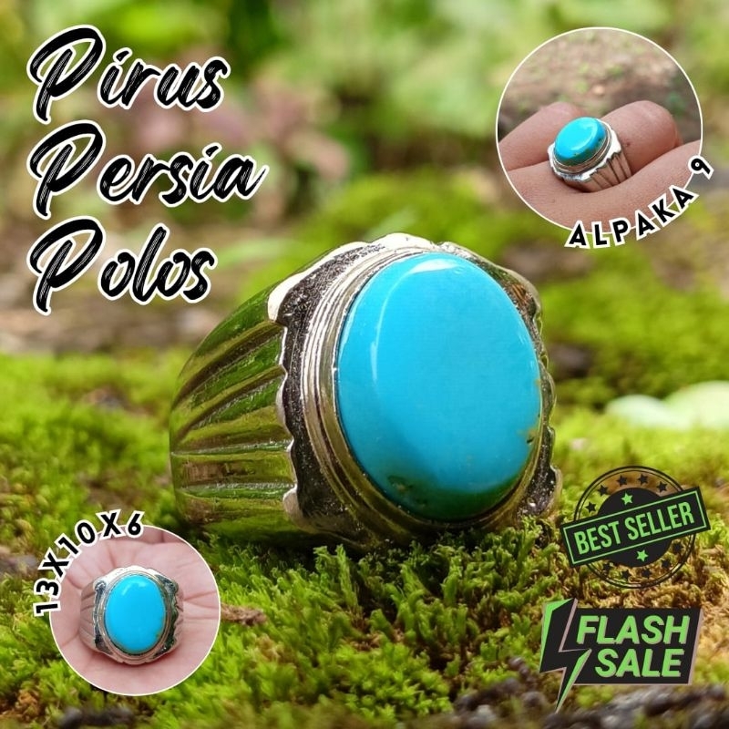 Cincin Pria / Cincin Batu Akik Natural (Asli) Pirus Persia (Iran) Biru Polos Hu (COD) Dim Kantoran R