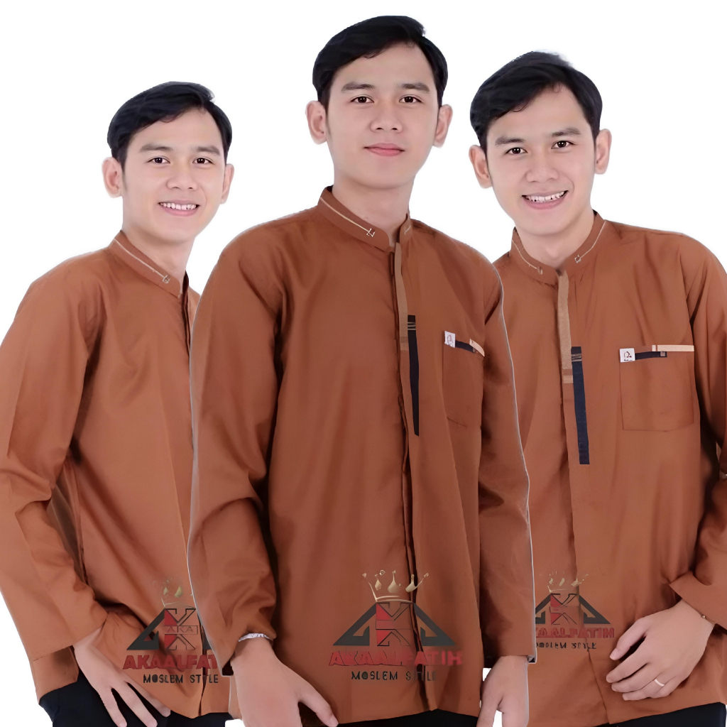 AKAALFATIH Baju Koko Pria Dewasa Toyobo Lengan Panjang Motif Bordir Simple Elegan