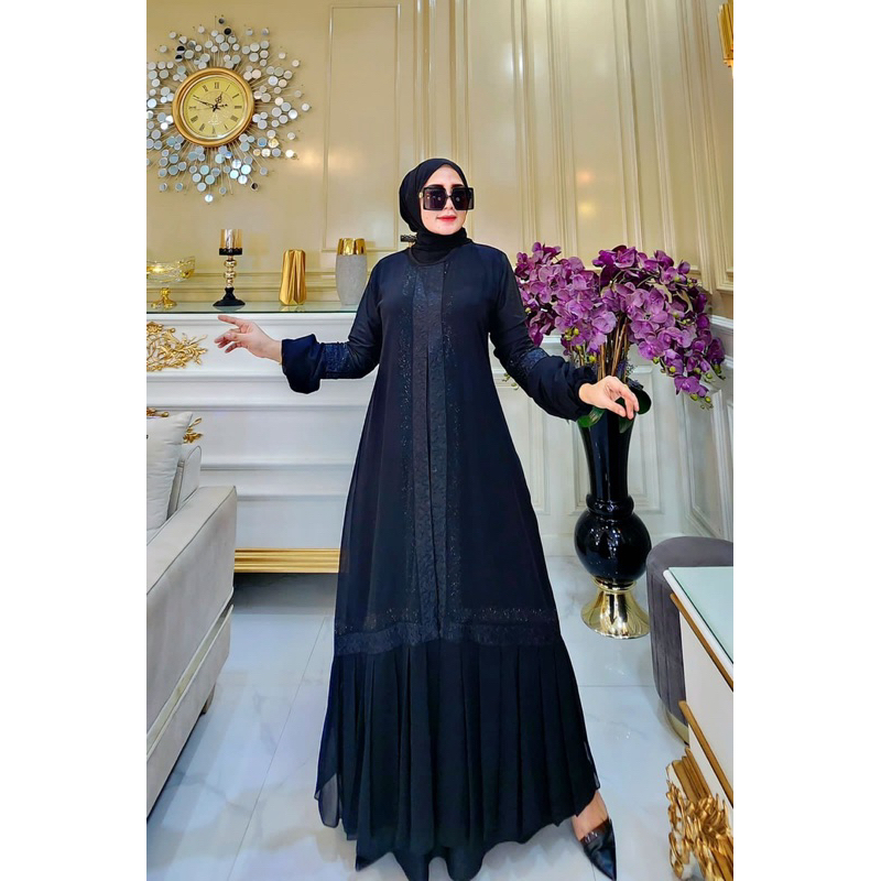 GAMIS ABAYA TURKEY BORDIR SAHARA MIX PAYET DAN RAMPEL