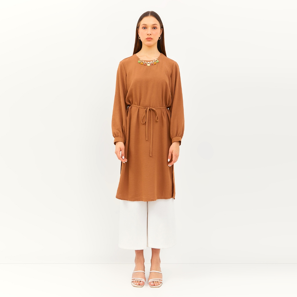 SIMPLICITY High Side Slit Tunic With Necklace / Dress lebaran wanita tunik 2024 kekinian terbaru jum