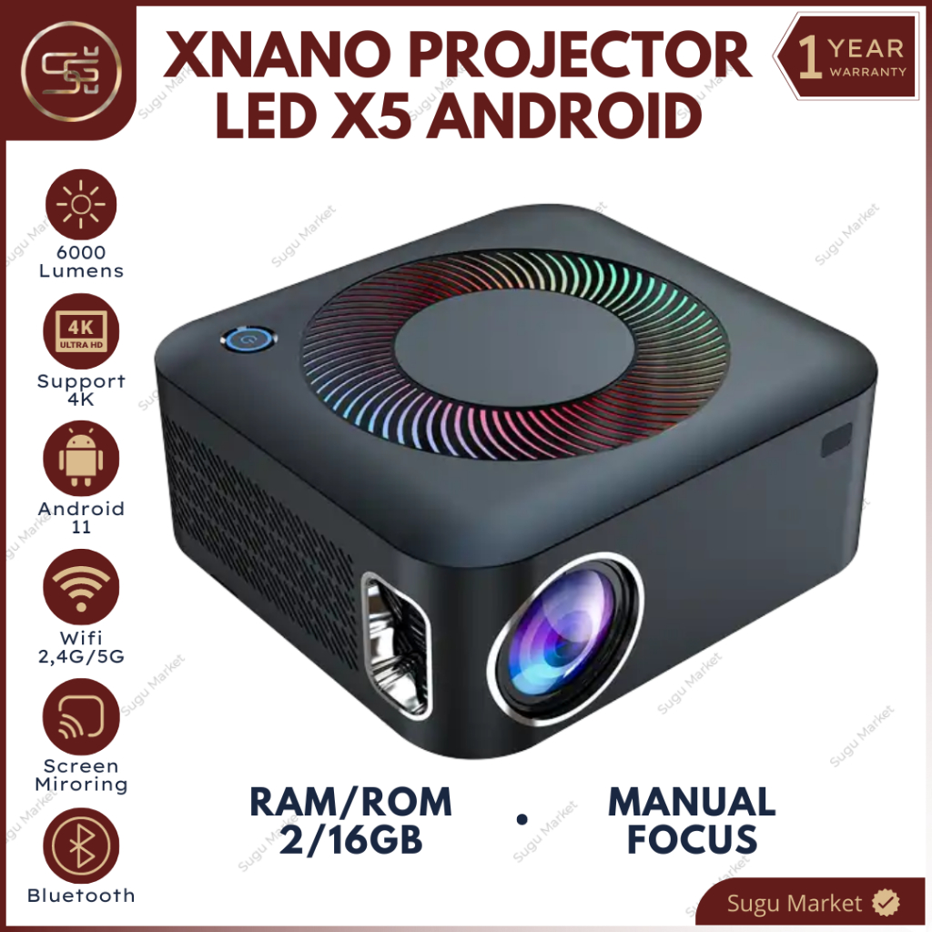Proyektor Xnano X5 Android 11.0 Wifi Bluetooth 6000 Lumens Full HD Support 4K