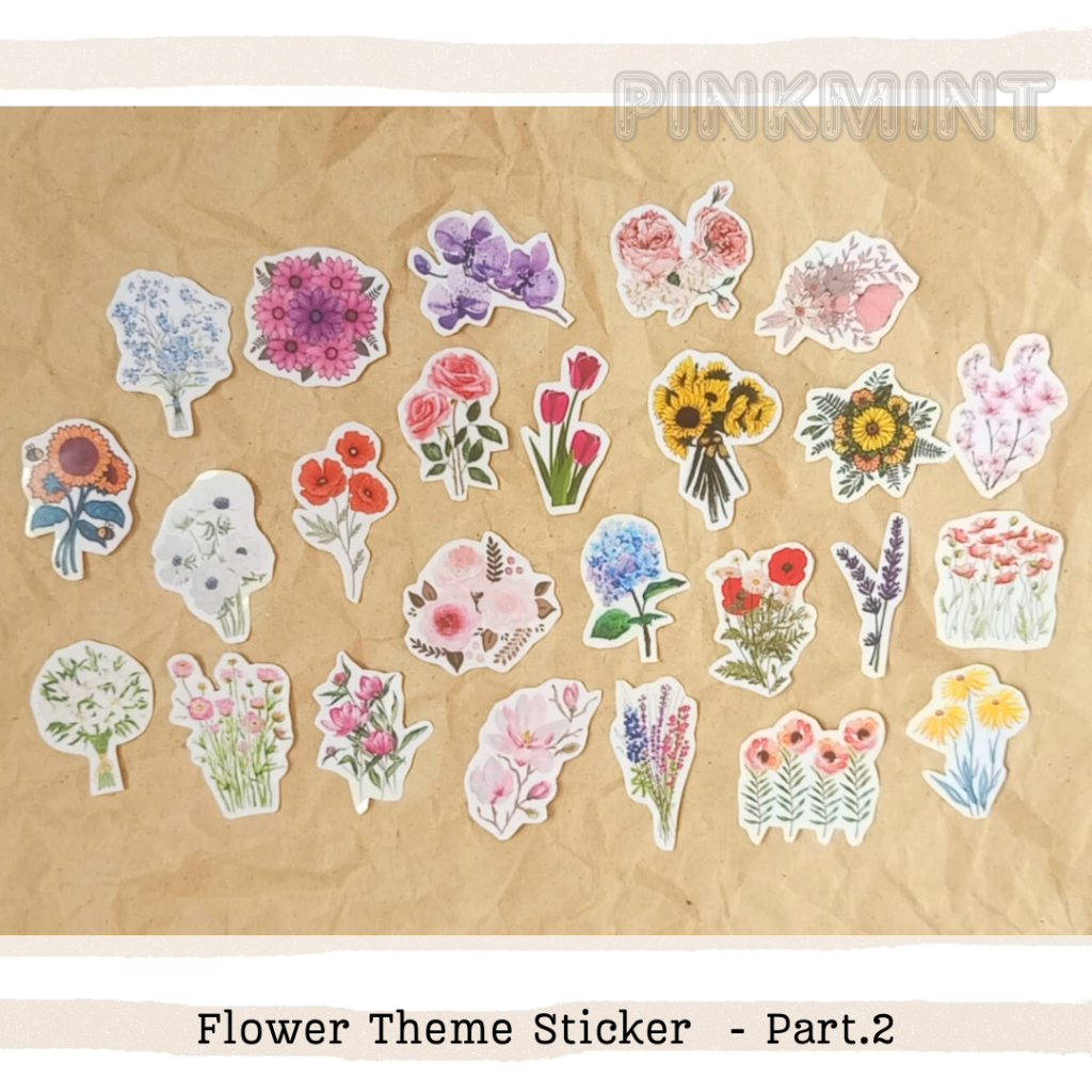 STICKER BUNGA AESTHETIC UNTUK HIASAN LAPTOP, PHONE CASE, BUKU CATATAN, BUJO