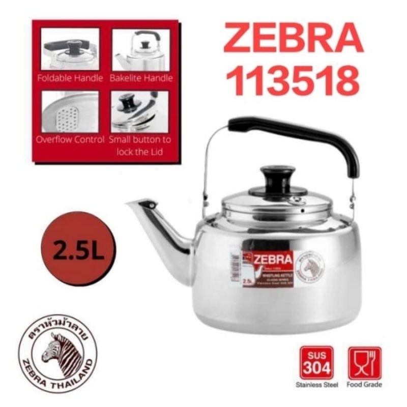 ZEBRA WHISTOING KETTLE 113518 CERET BUNYI 2,5 LITER 123518 STAINLESS ORIGINAL