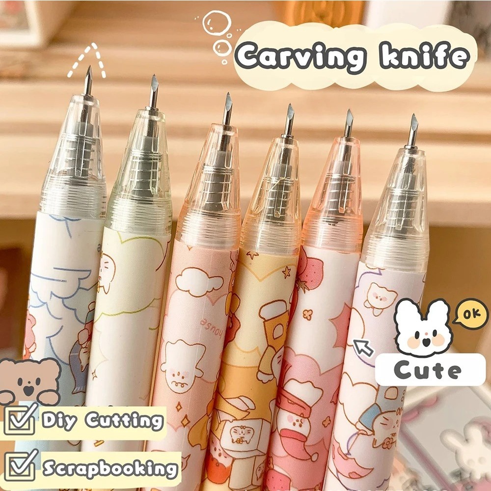 

APEN Pemotong Kertas Bentuk Pena Karakter Kartun Bear Strawberry Lucu Cutter Pen Knife Cut Stickers Scrapbooking Alat Potong Stiker