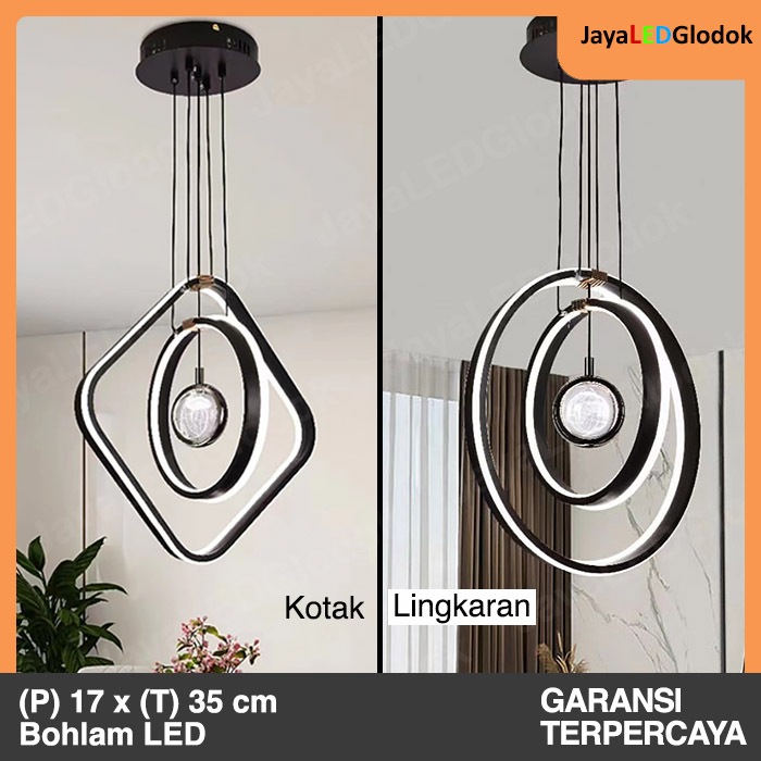 Lampu Gantung Minimalis Ruang Makan Tamu LED Hitam Lingkaran Hias 84