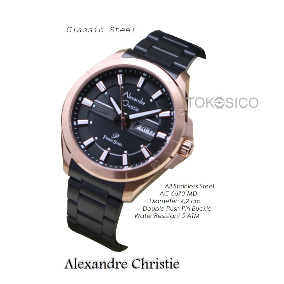 TERBARU JAM TANGAN ALEXANDER CHRISTIE PRIA ORIGINAL AC 6670 ALEXANDRE CRISTIE 100% ORI RANTAI HITAM 